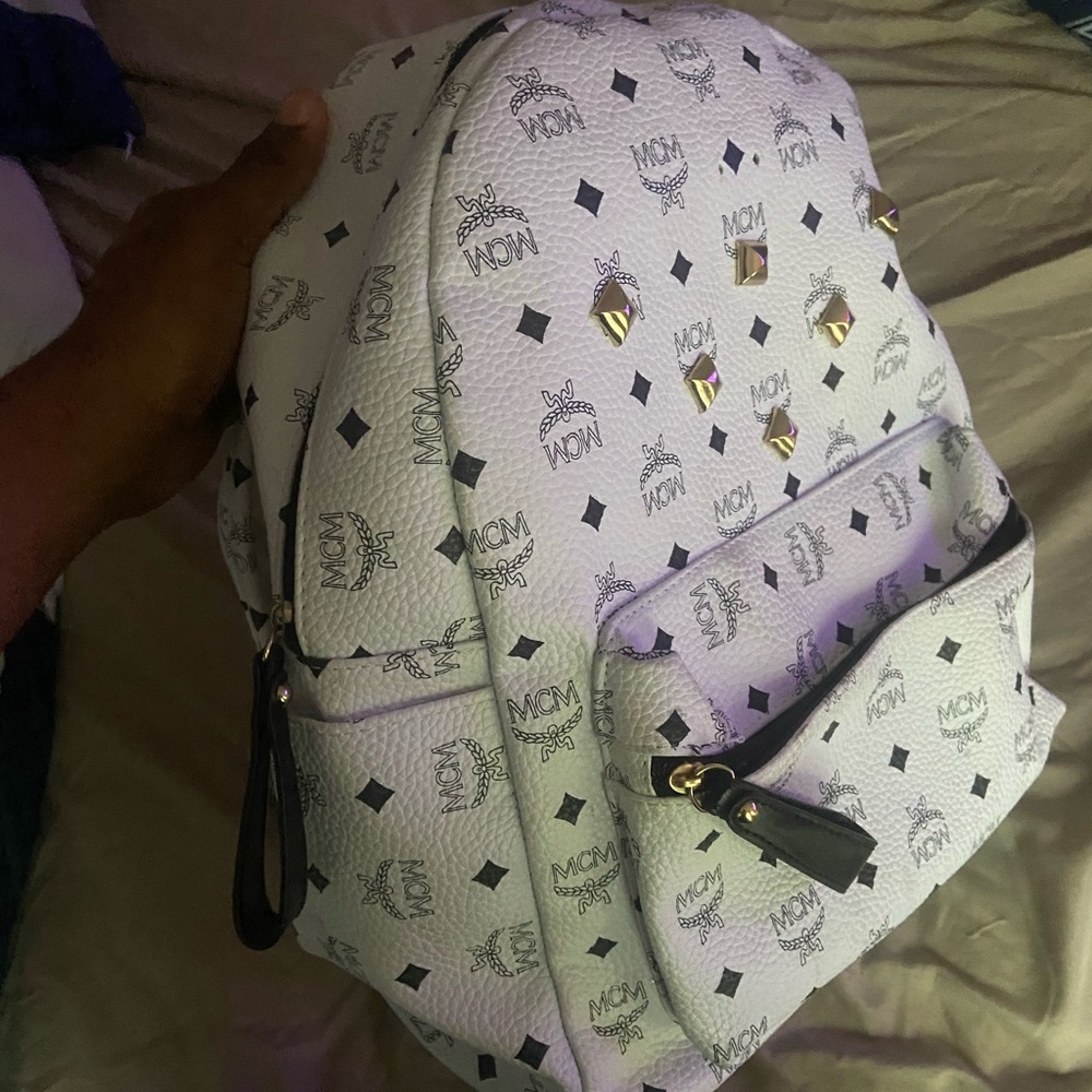 MCM Monogrammed White and Black Backpack